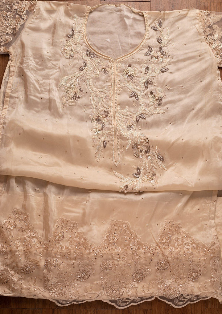 Cream Cutdana Semi Crepe Designer Semi-Stitched Salwar Suit - koskii