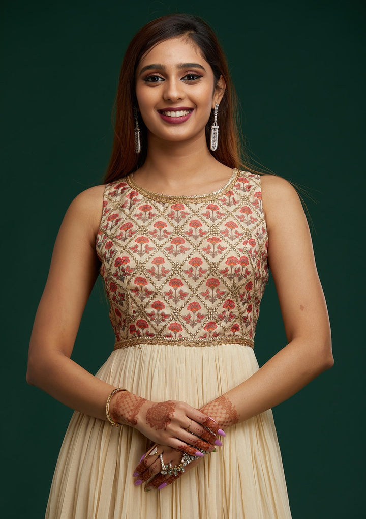 Cream Gotapatti Georgette Designer Anarkali Suit - Koskii