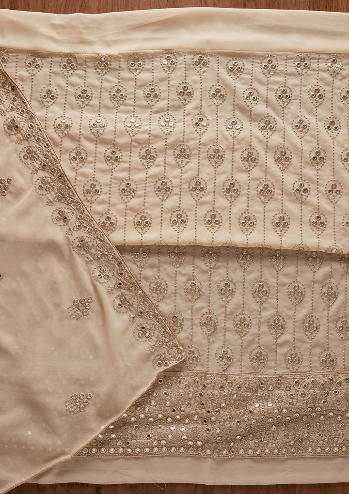 Cream Gotapatti Georgette Designer Unstitched Salwar Suit - koskii