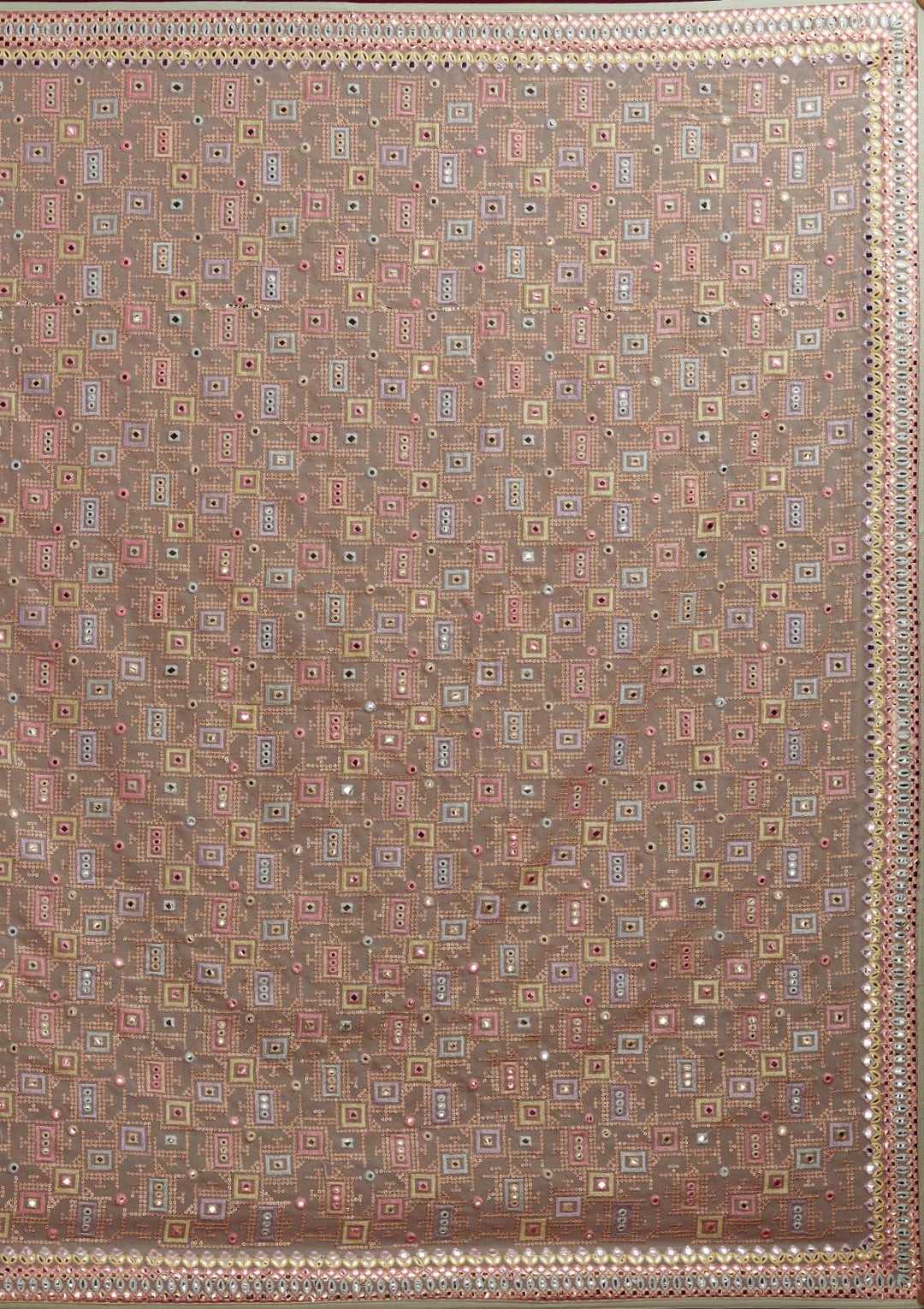 Cream Mirrorwork Georgette Designer Saree - Koskii
