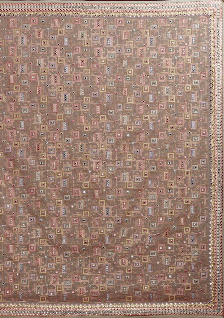 Cream Mirrorwork Georgette Designer Saree - Koskii