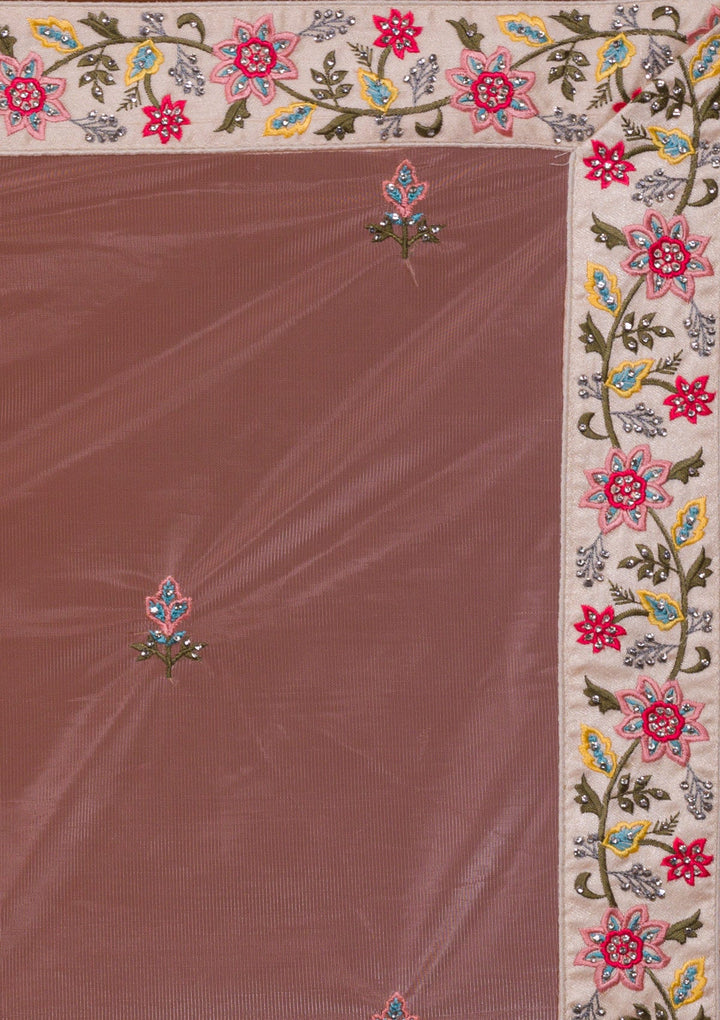 Cream Mirrorwork Raw Silk Designer Lehenga-Koskii