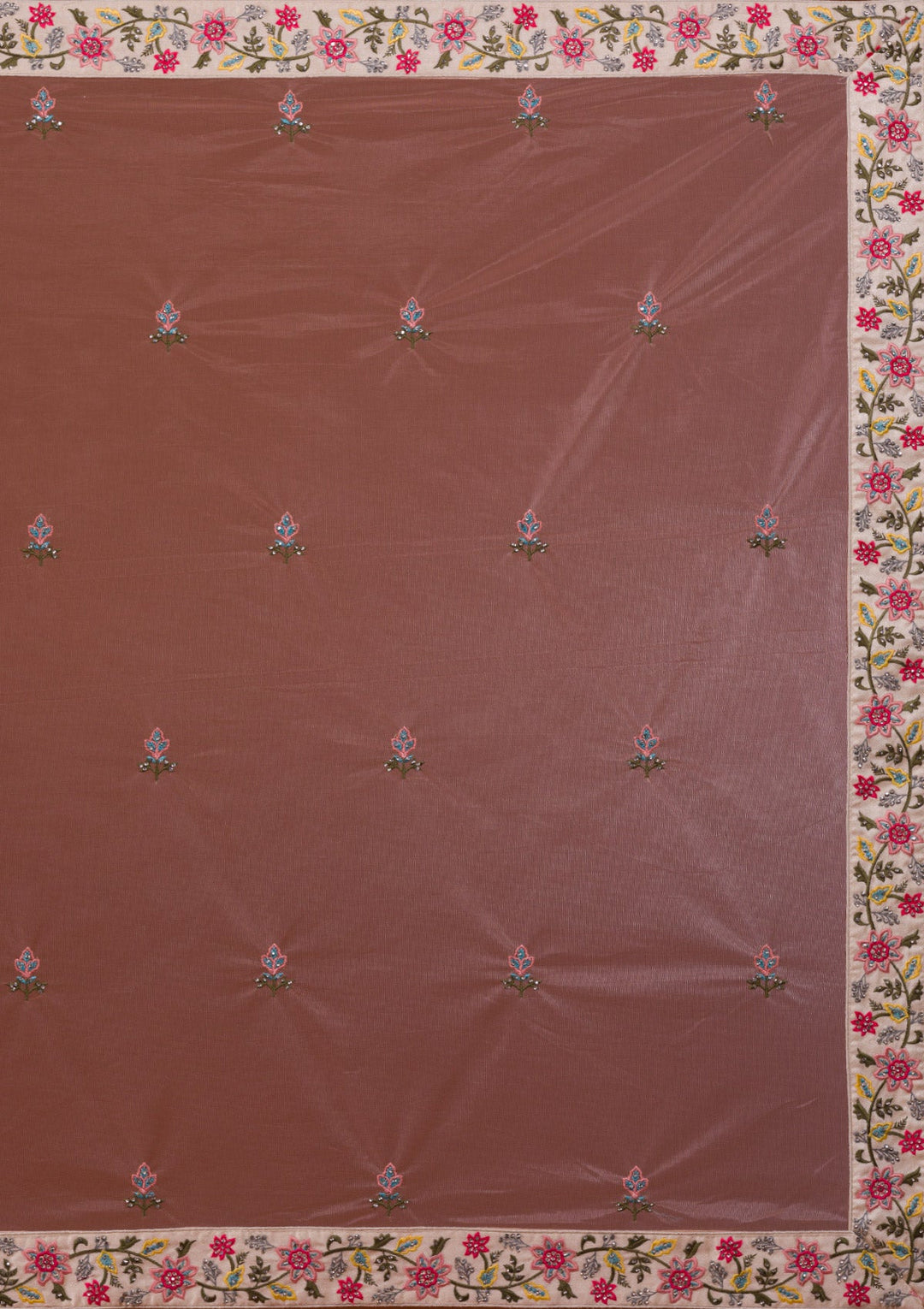Cream Mirrorwork Raw Silk Designer Lehenga-Koskii