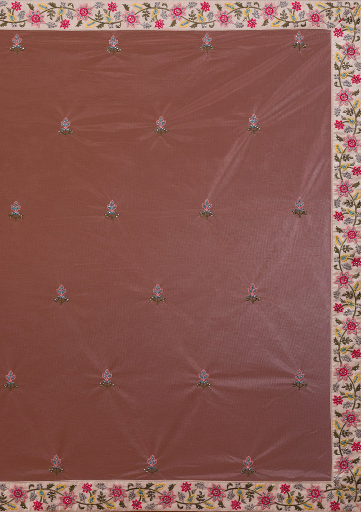 Cream Mirrorwork Raw Silk Designer Lehenga-Koskii
