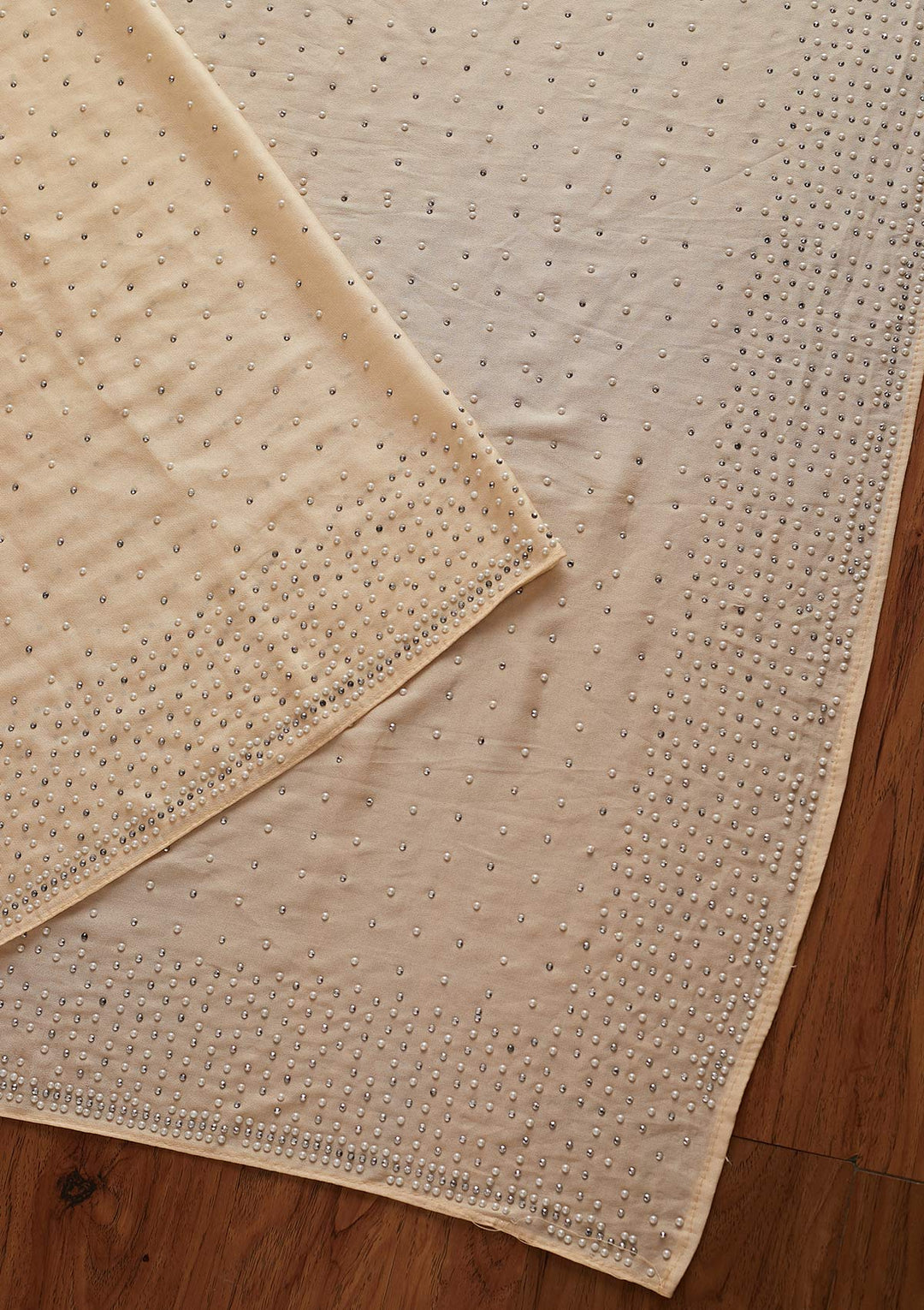 Cream Pearlwork Georgette Designer Saree - koskii