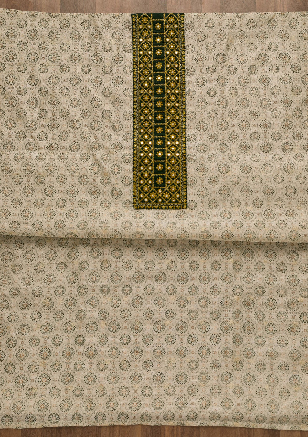 Cream Printed Cotton Unstitched Salwar Suit-Koskii