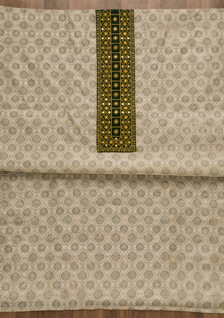 Cream Printed Cotton Unstitched Salwar Suit-Koskii