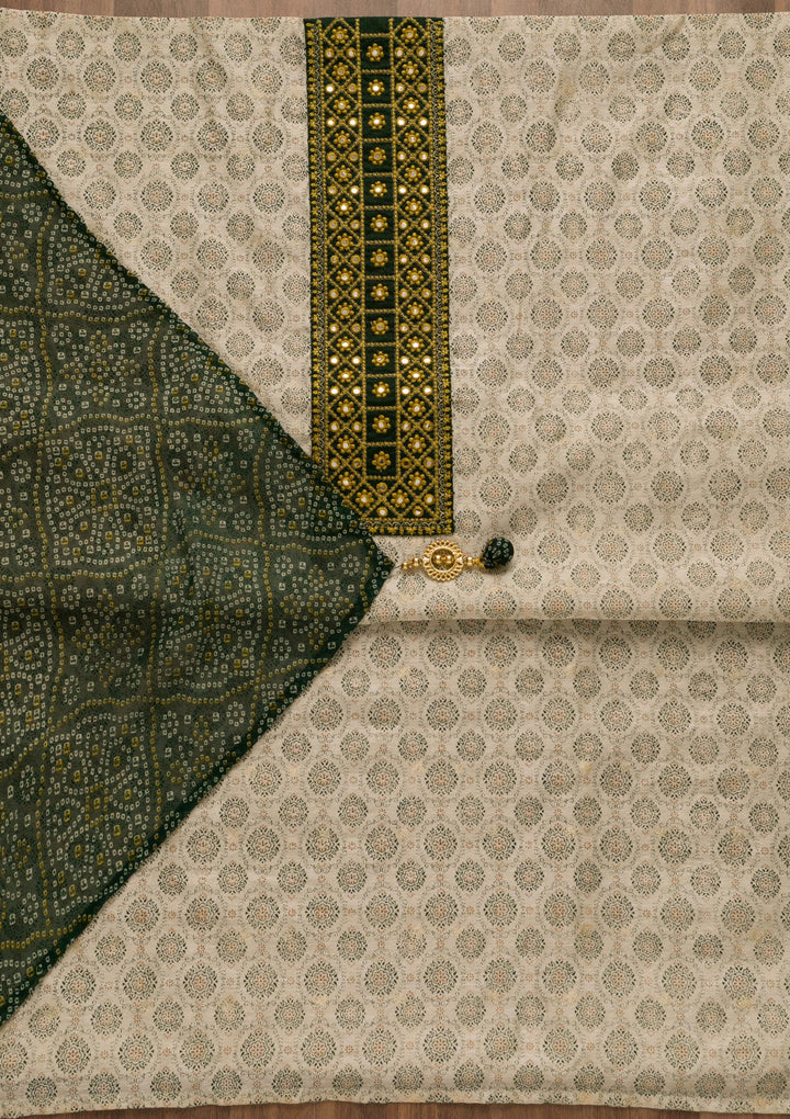 Cream Printed Cotton Unstitched Salwar Suit-Koskii