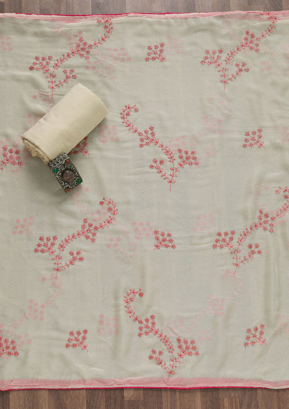 Cream Printed Semi Crepe Unstitched Salwar Suit-Koskii