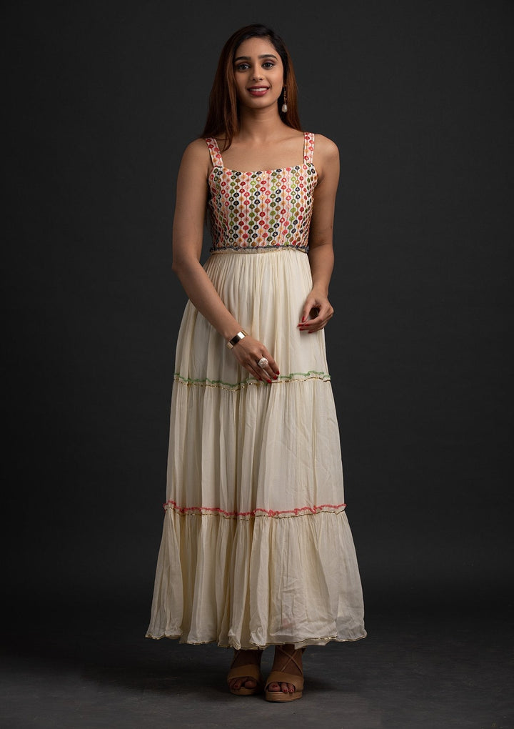 Cream Sequins Georgette Designer Gown - koskii
