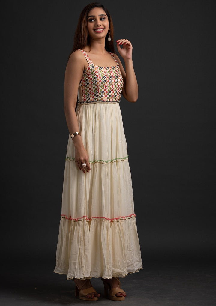 Cream Sequins Georgette Designer Gown - koskii
