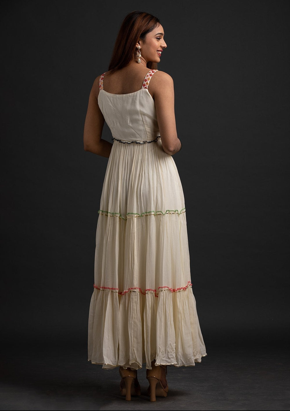 Cream Sequins Georgette Designer Gown - koskii