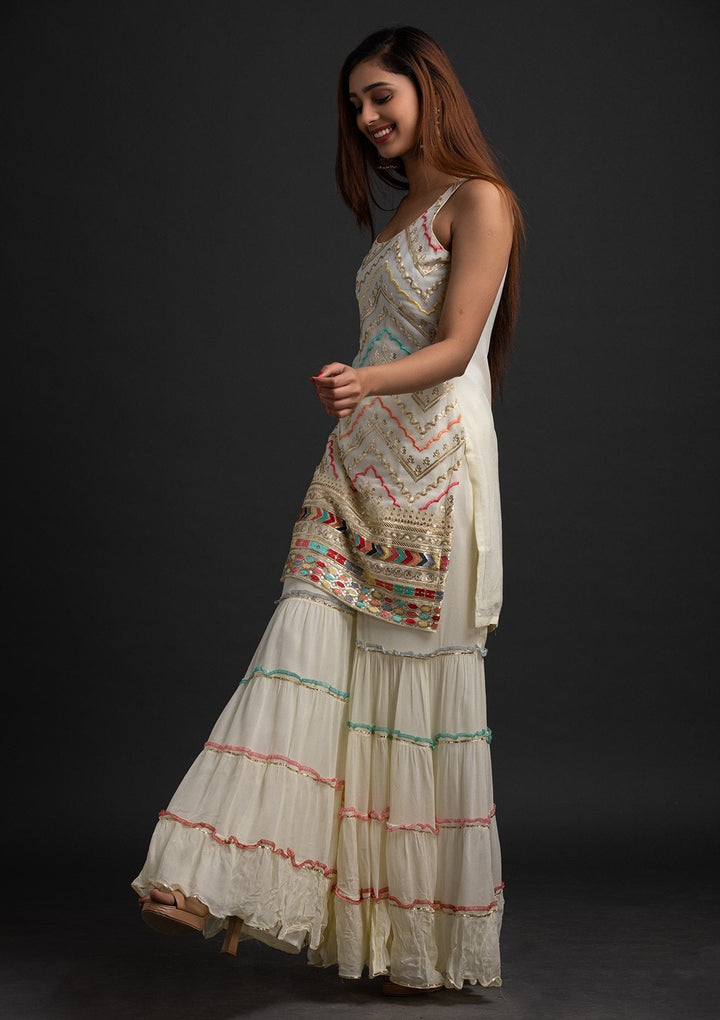 Cream Sequins Georgette Designer Salwar-Suit - koskii