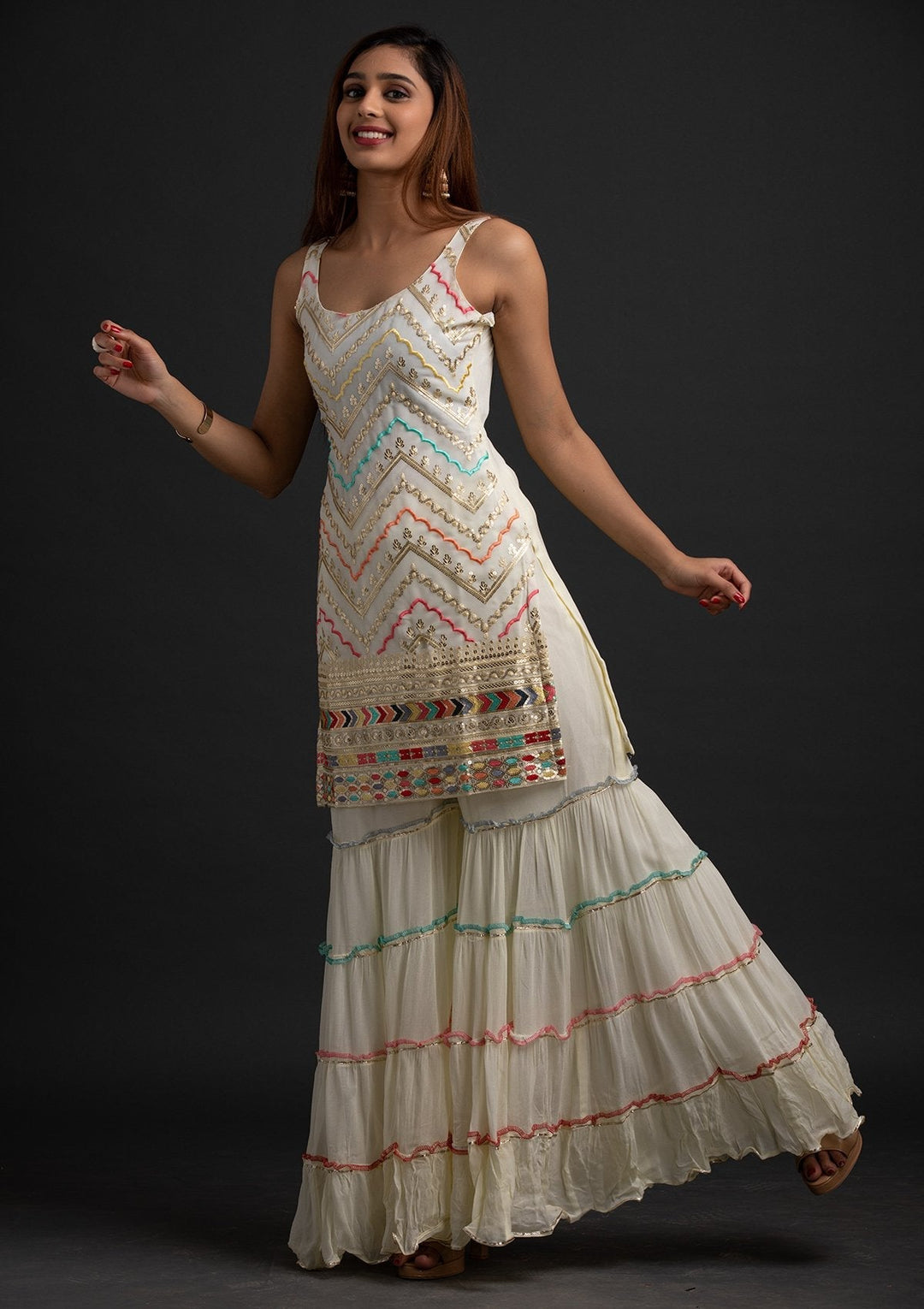 Cream Sequins Georgette Designer Salwar-Suit - koskii