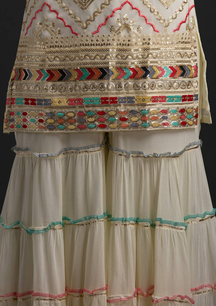 Cream Sequins Georgette Designer Salwar-Suit - koskii