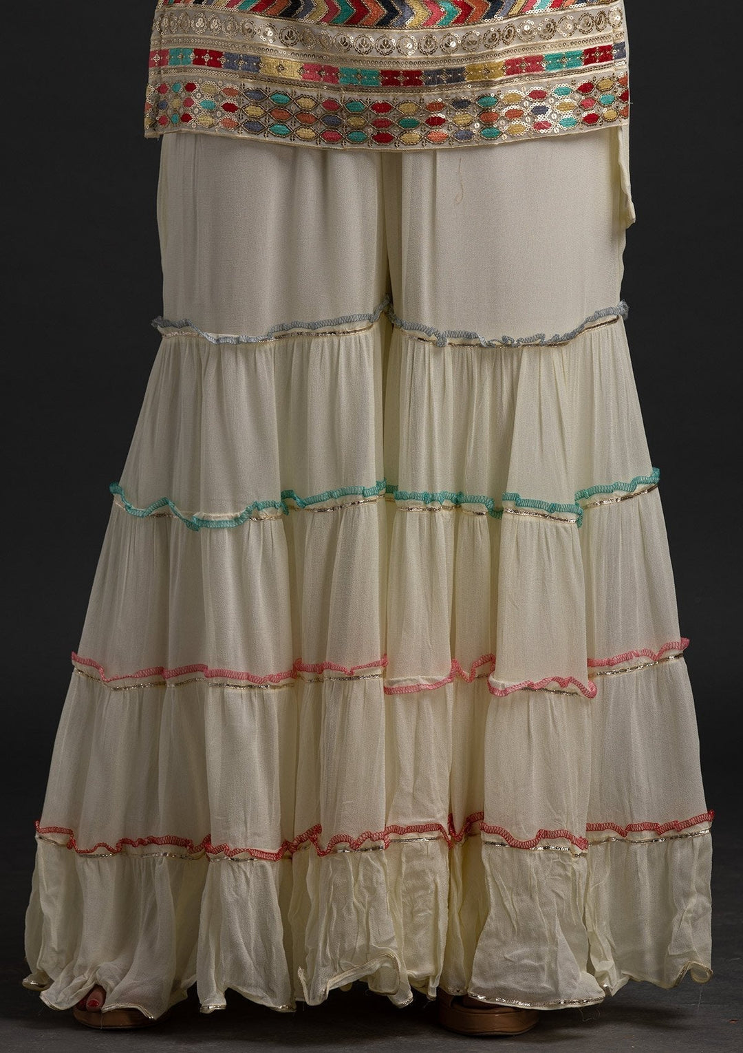 Cream Sequins Georgette Designer Salwar-Suit - koskii