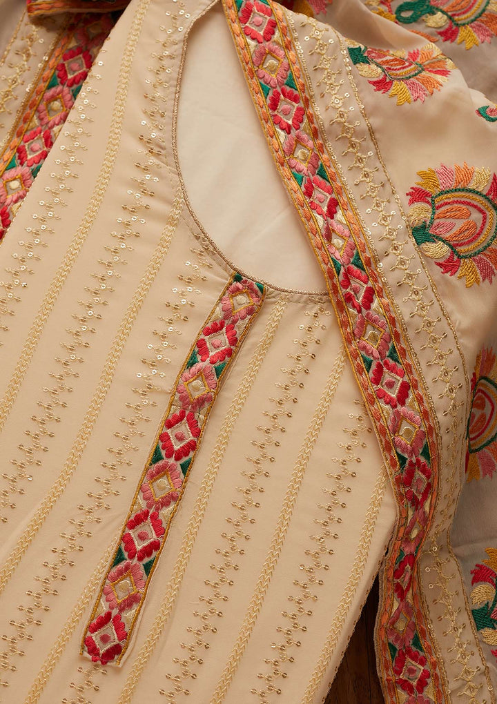 Cream Sequins Georgette Designer Semi-Stitched Salwar Suit - Koskii