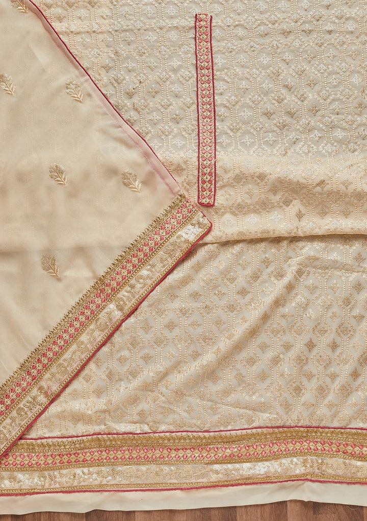 Cream Sequins Georgette Semi-Stitched Salwar Suit - Koskii