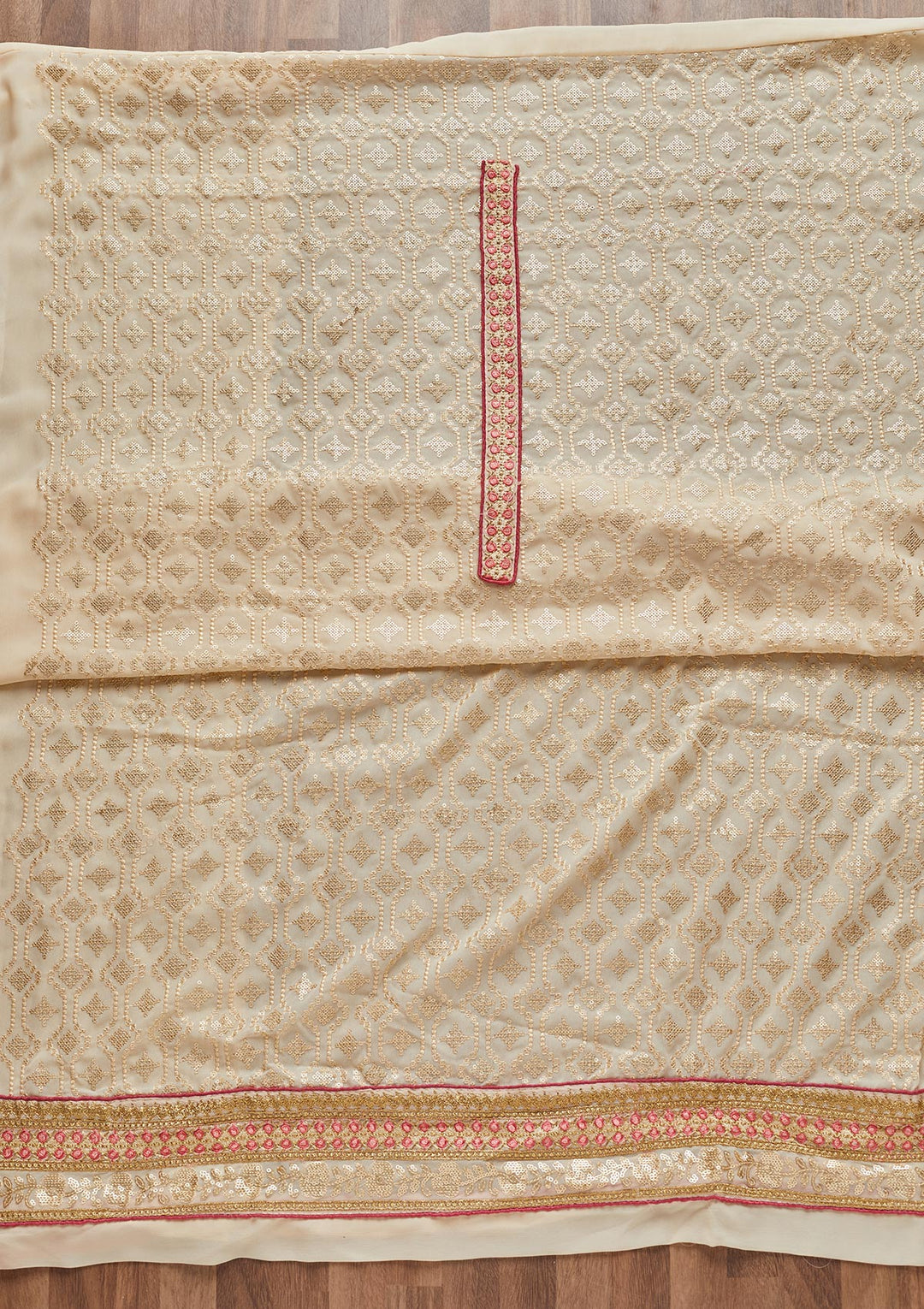 Cream Sequins Georgette Semi-Stitched Salwar Suit - Koskii