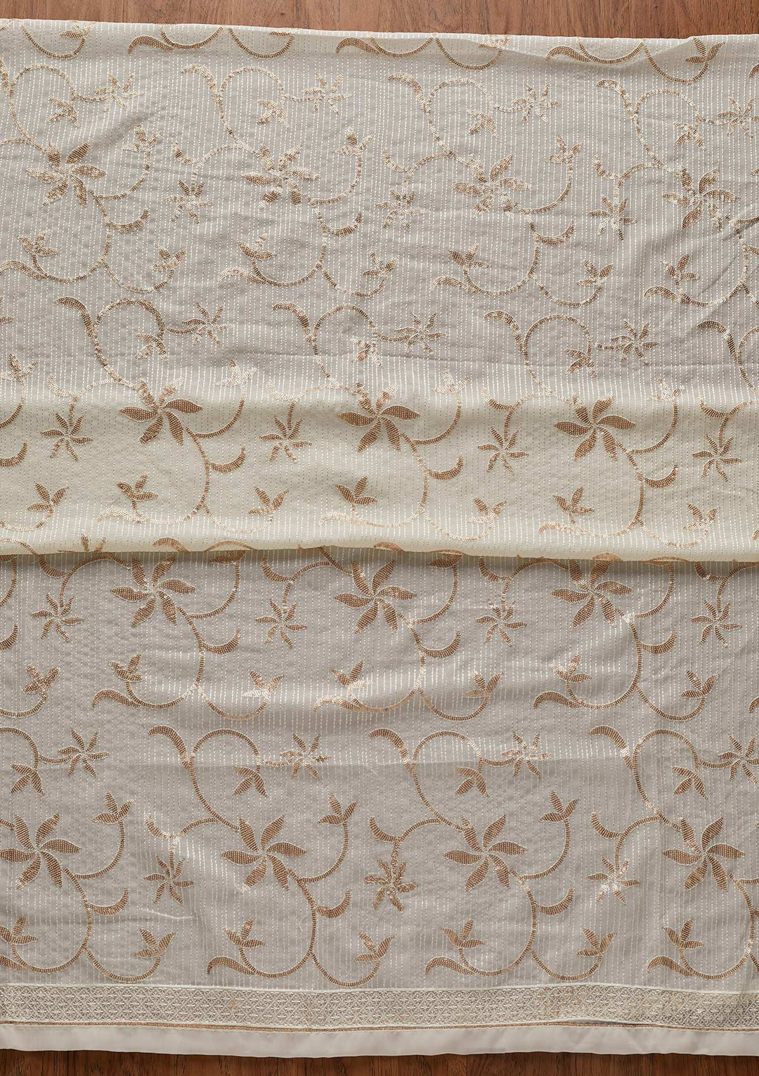 Cream Sequins Georgette Designer Unstitched Salwar Suit - koskii