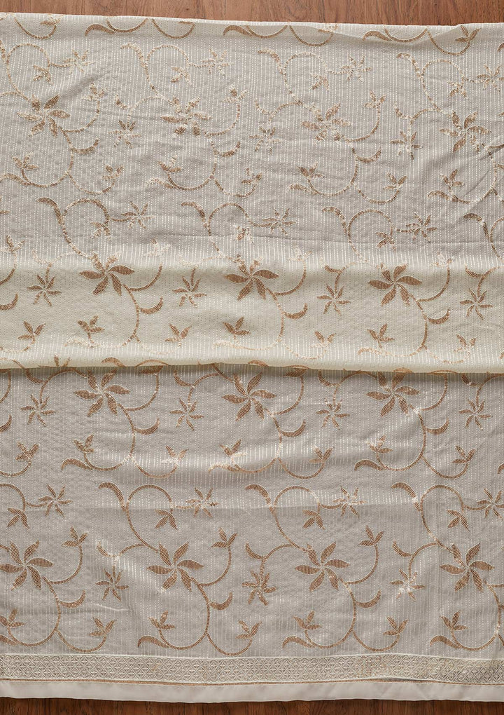 Cream Sequins Georgette Designer Unstitched Salwar Suit - koskii