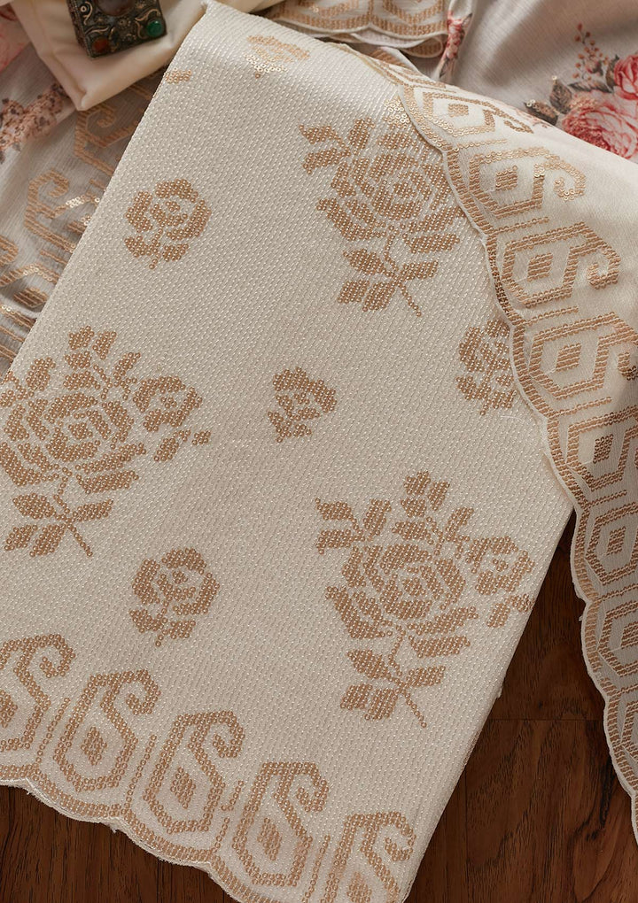 Cream Sequins Georgette Designer Unstitched Salwar Suit - koskii