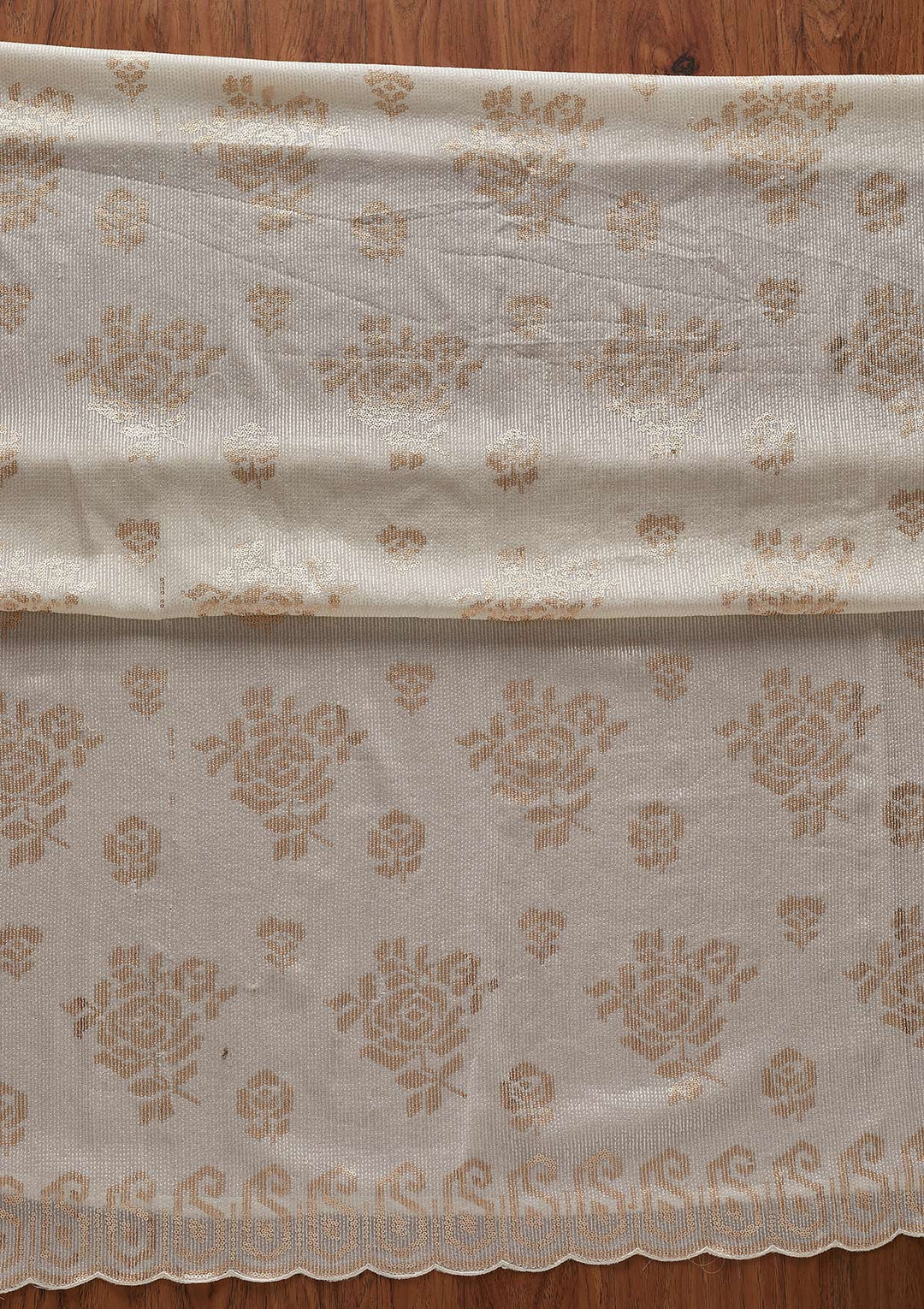 Cream Sequins Georgette Designer Unstitched Salwar Suit - koskii