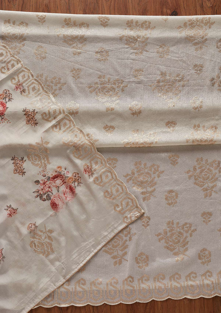 Cream Sequins Georgette Designer Unstitched Salwar Suit - koskii