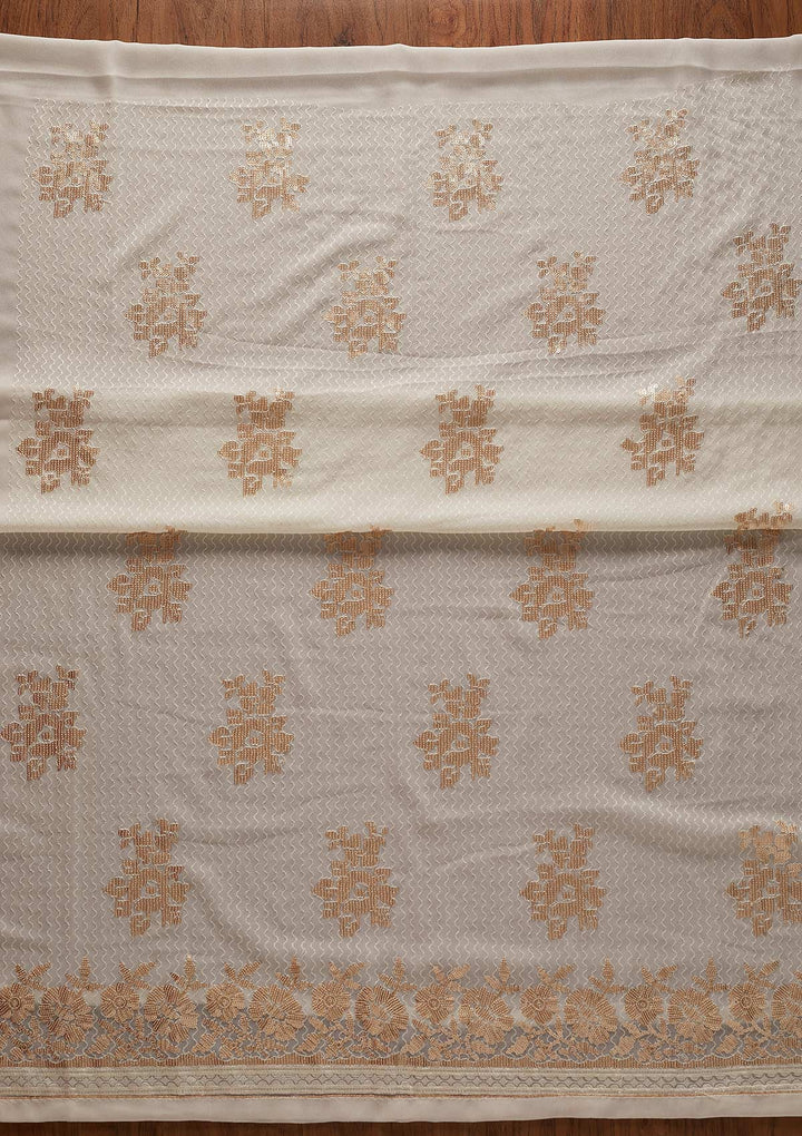 Cream Sequins Georgette Designer Unstitched Salwar Suit - koskii