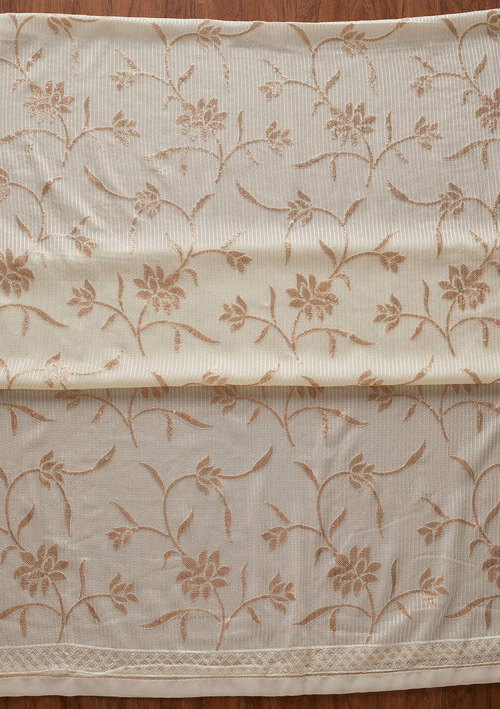 Cream Sequins Georgette Designer Unstitched Salwar Suit - koskii