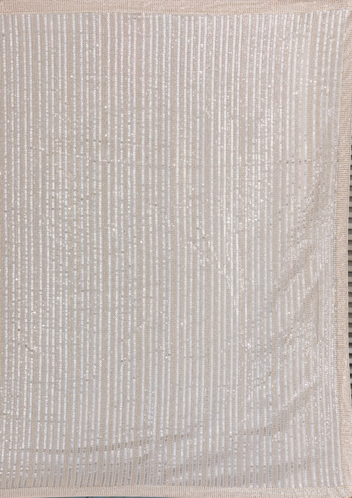Cream Sequins Georgette Saree-Koskii
