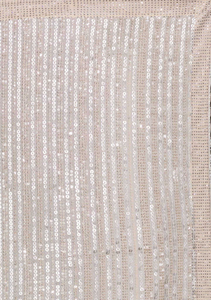 Cream Sequins Georgette Saree-Koskii