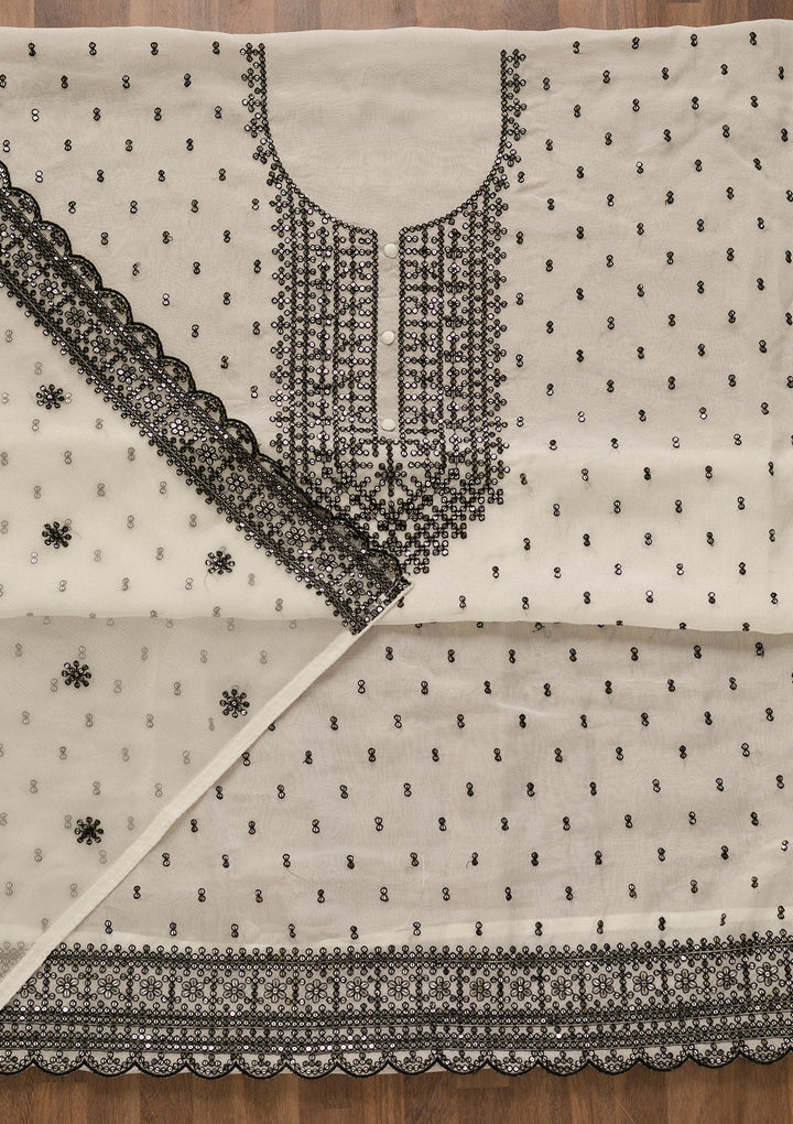 Cream Sequins Organza Unstitched Salwar Kameez-Koskii