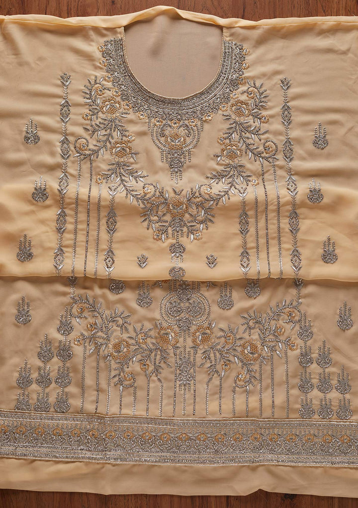 Cream Silver Stonework Georgette Designer Unstitched Salwar Suit - koskii