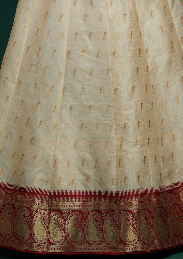 Cream Stonework Brocade Designer Lehenga-Koskii
