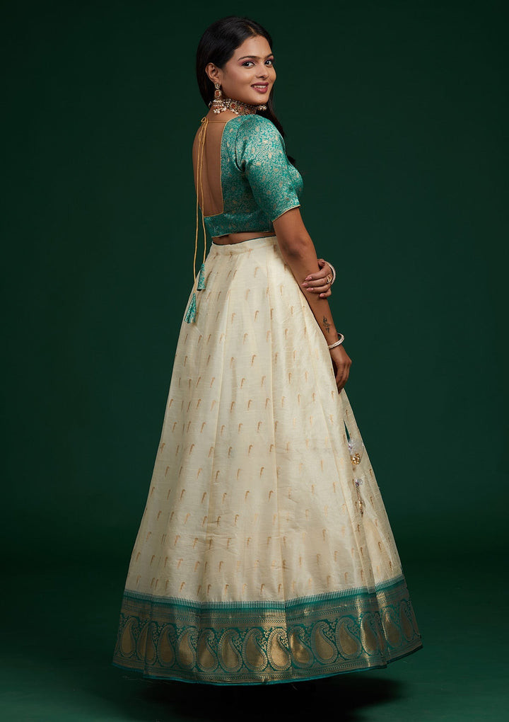 Cream Stonework Brocade Designer Lehenga-Koskii
