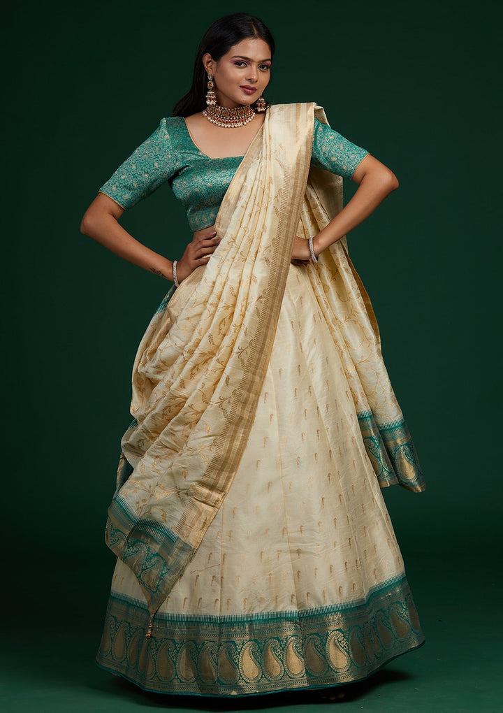 Cream Stonework Brocade Designer Lehenga-Koskii