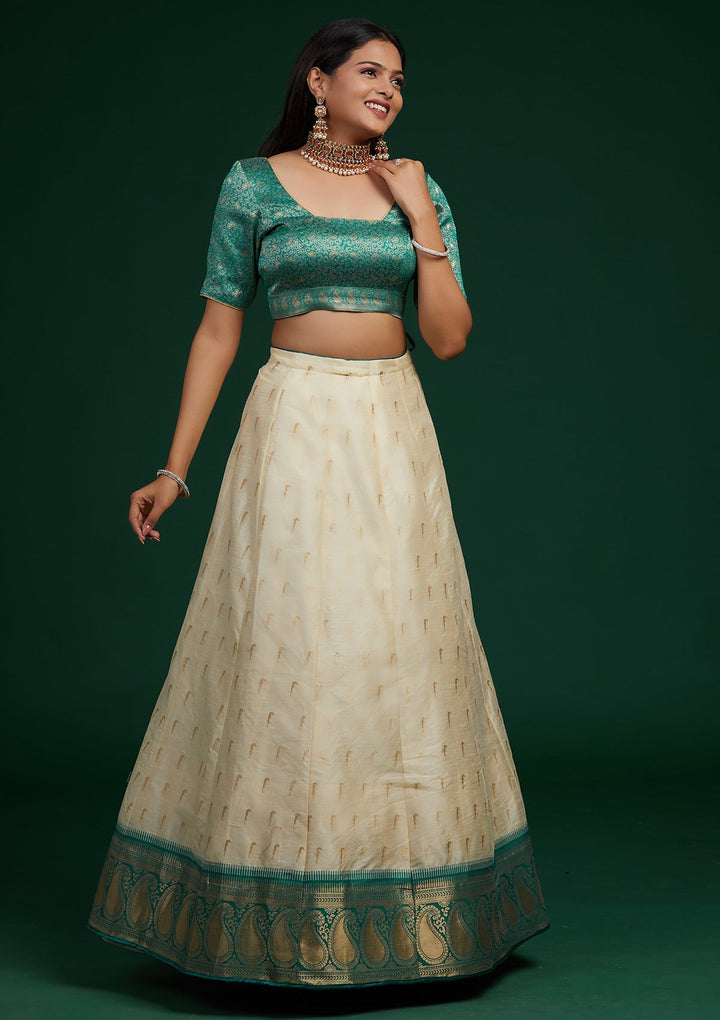 Cream Stonework Brocade Designer Lehenga-Koskii