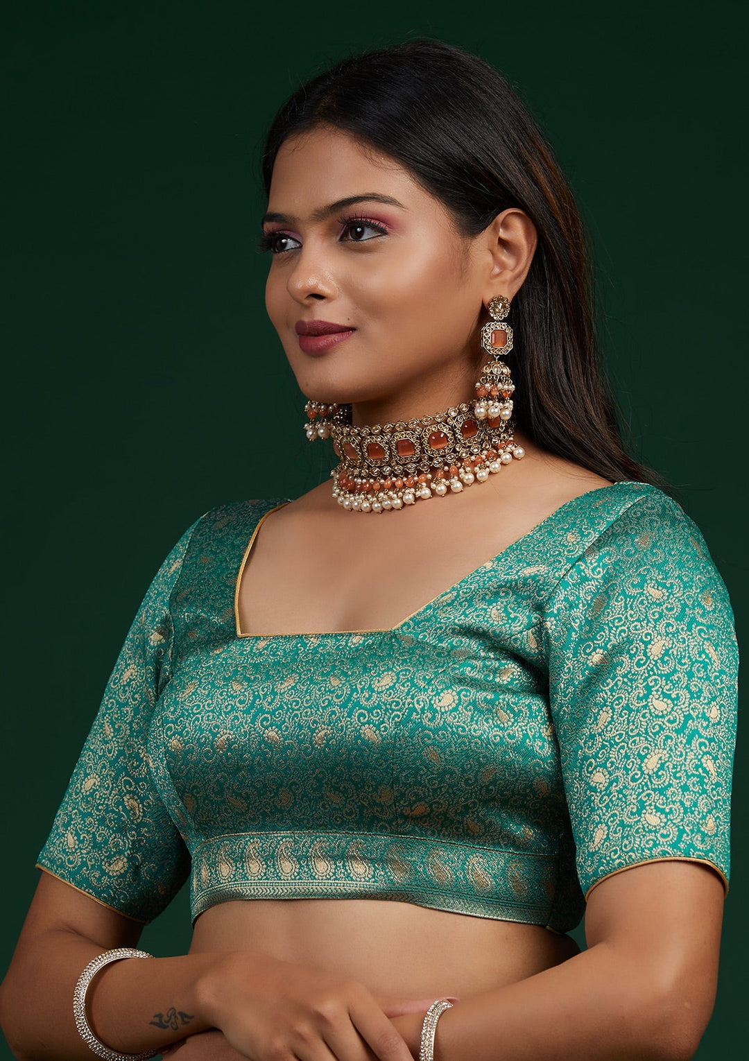 Cream Stonework Brocade Designer Lehenga-Koskii