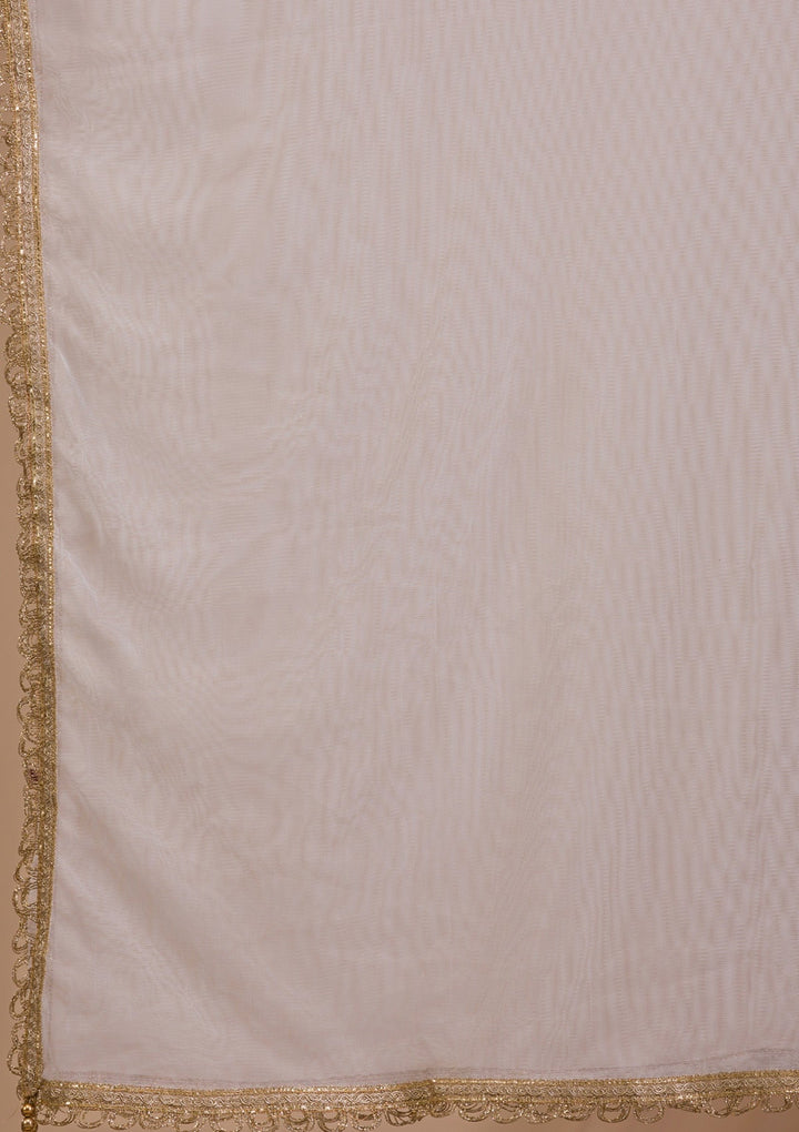 Cream Stonework Semi Crepe Readymade Lehenga-Koskii