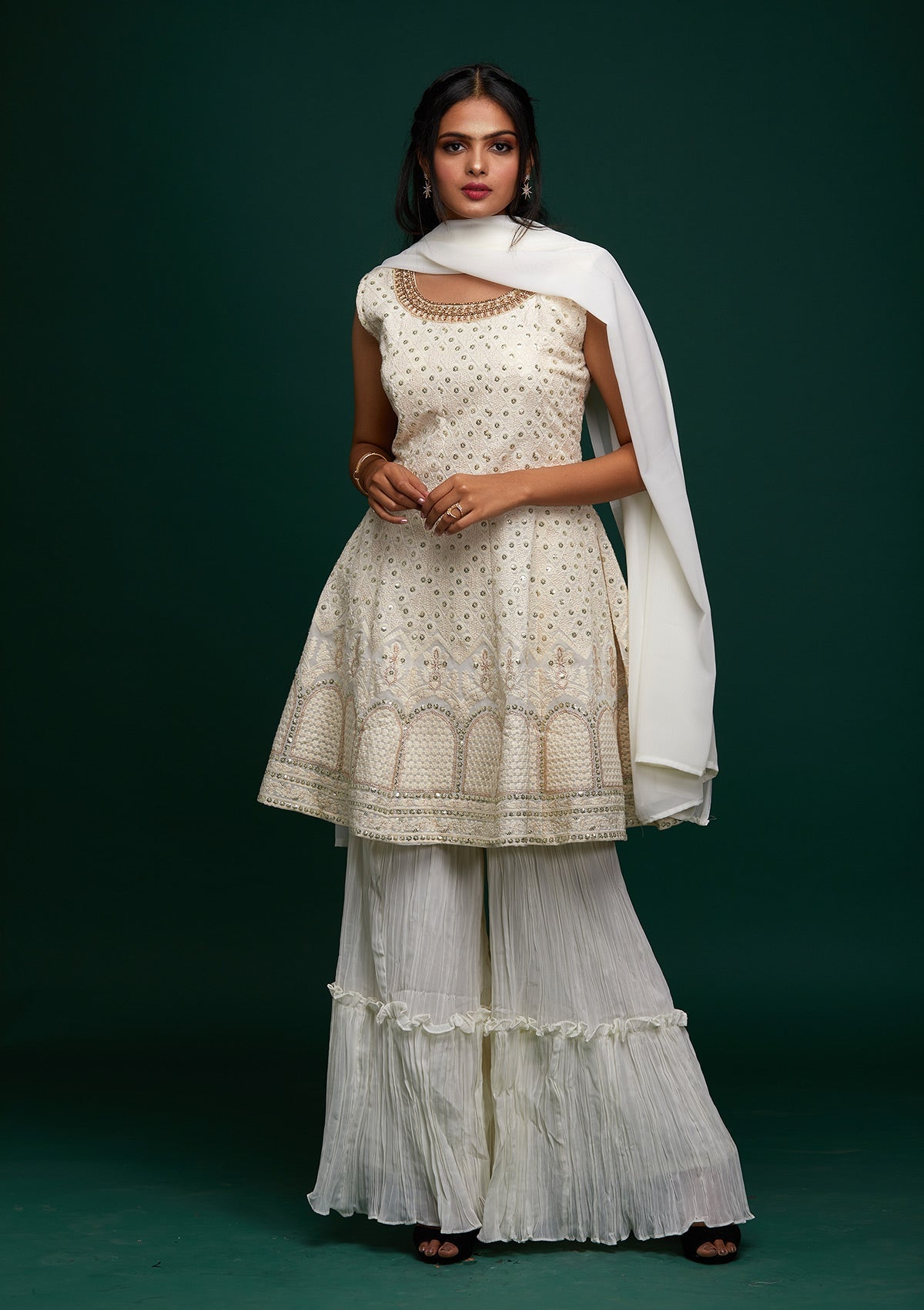 Cream Stonework Georgette Designer Salwar Suit - Koskii