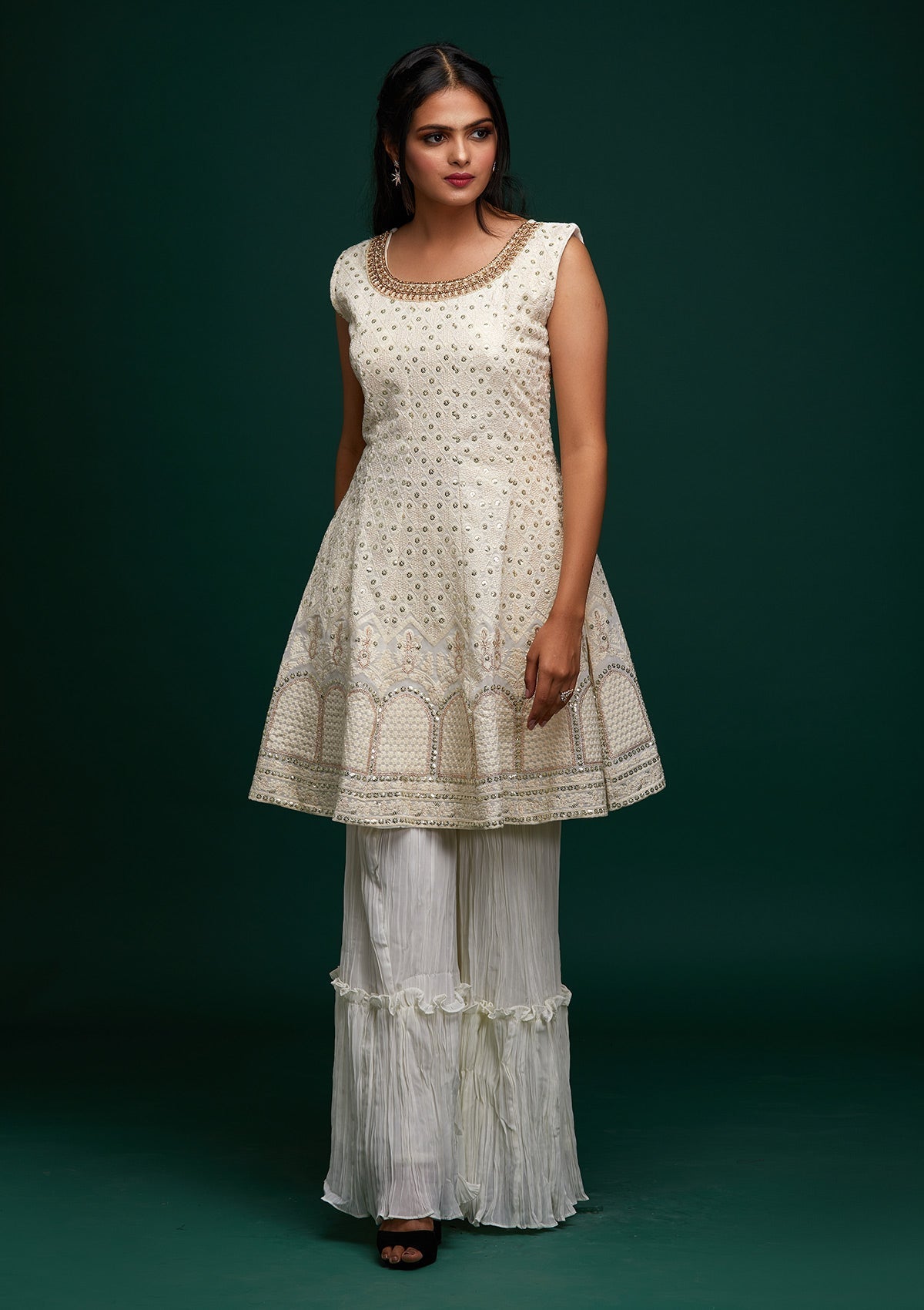 Cream Stonework Georgette Designer Salwar Suit - Koskii