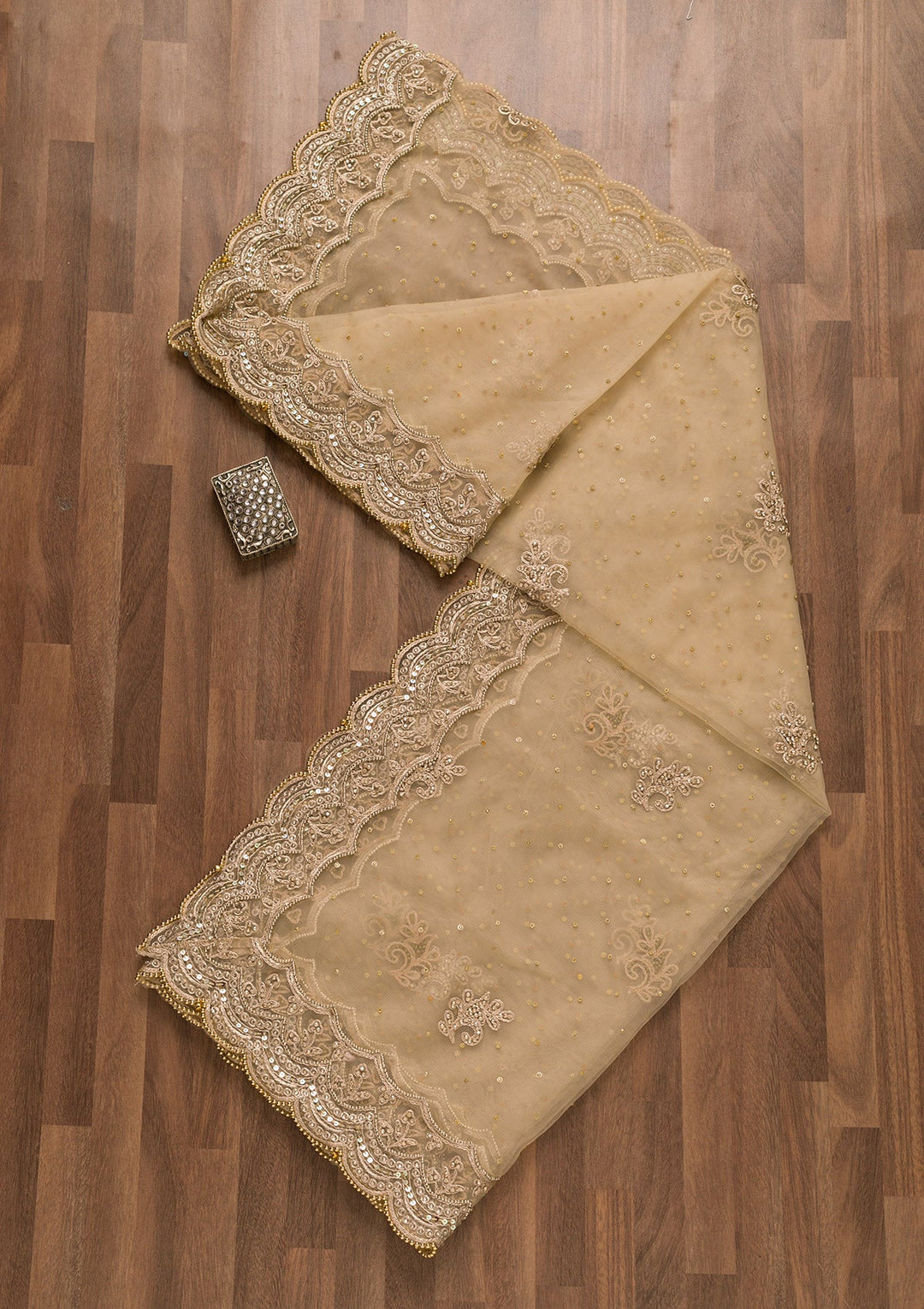 Cream Stonework Net Dupatta-Koskii