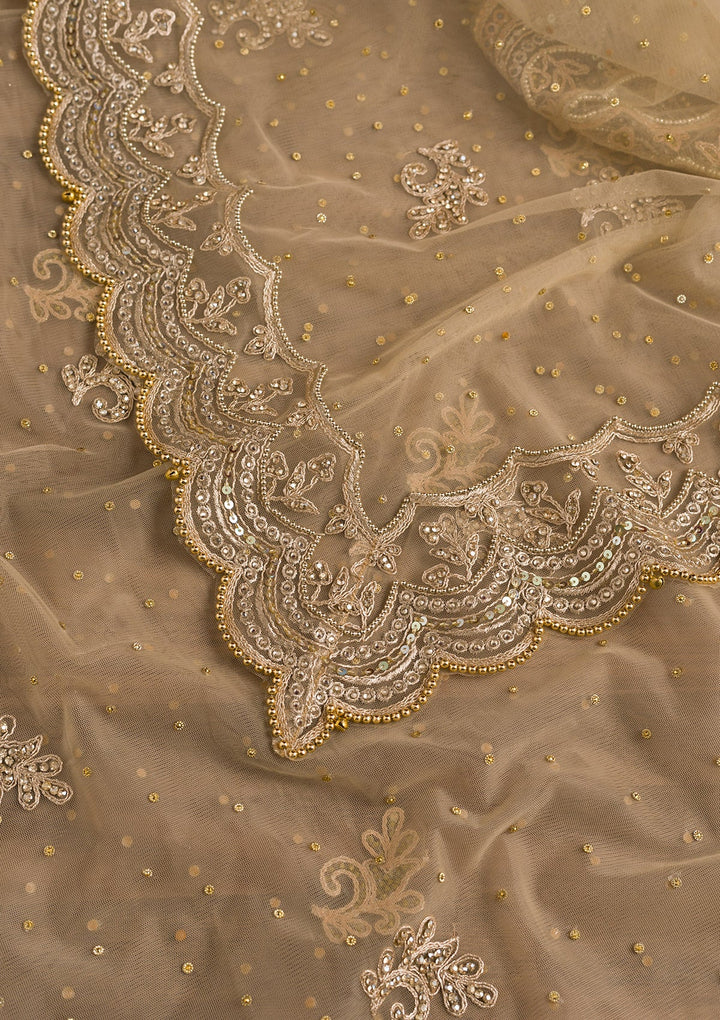 Cream Stonework Net Dupatta-Koskii