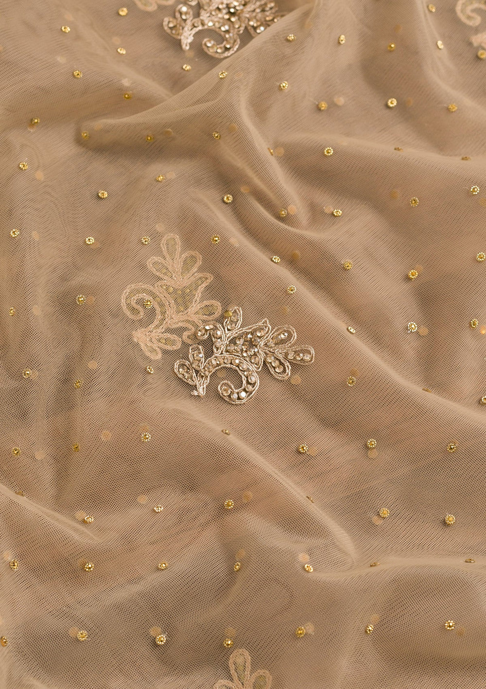 Cream Stonework Net Dupatta-Koskii