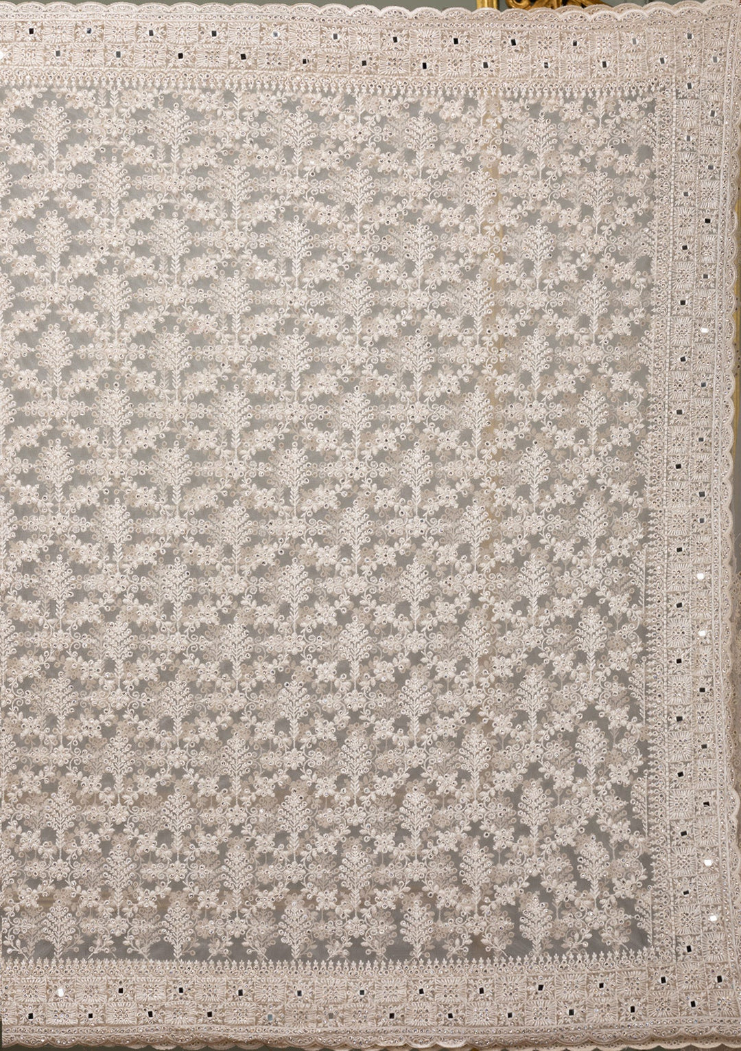 Cream Stonework Net Saree-Koskii