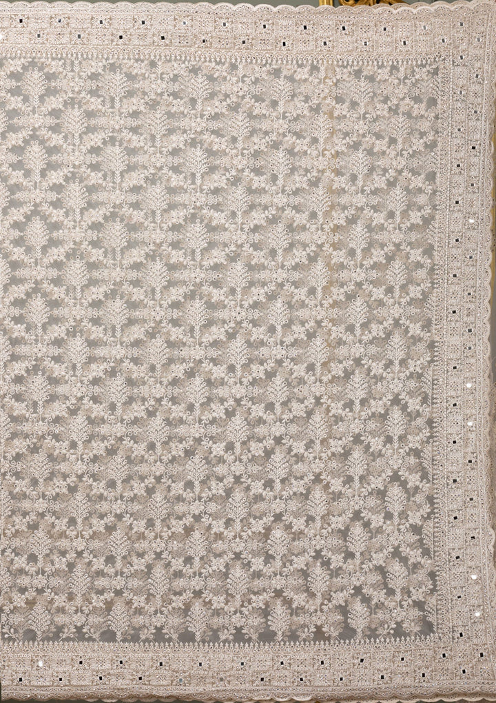 Cream Stonework Net Saree-Koskii