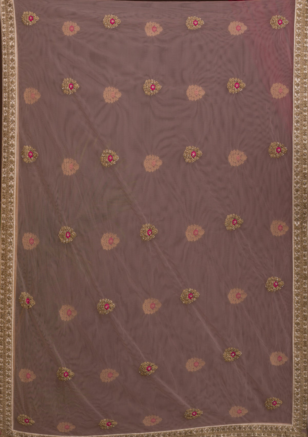 Cream Stonework Raw Silk Readymade Lehenga-Koskii