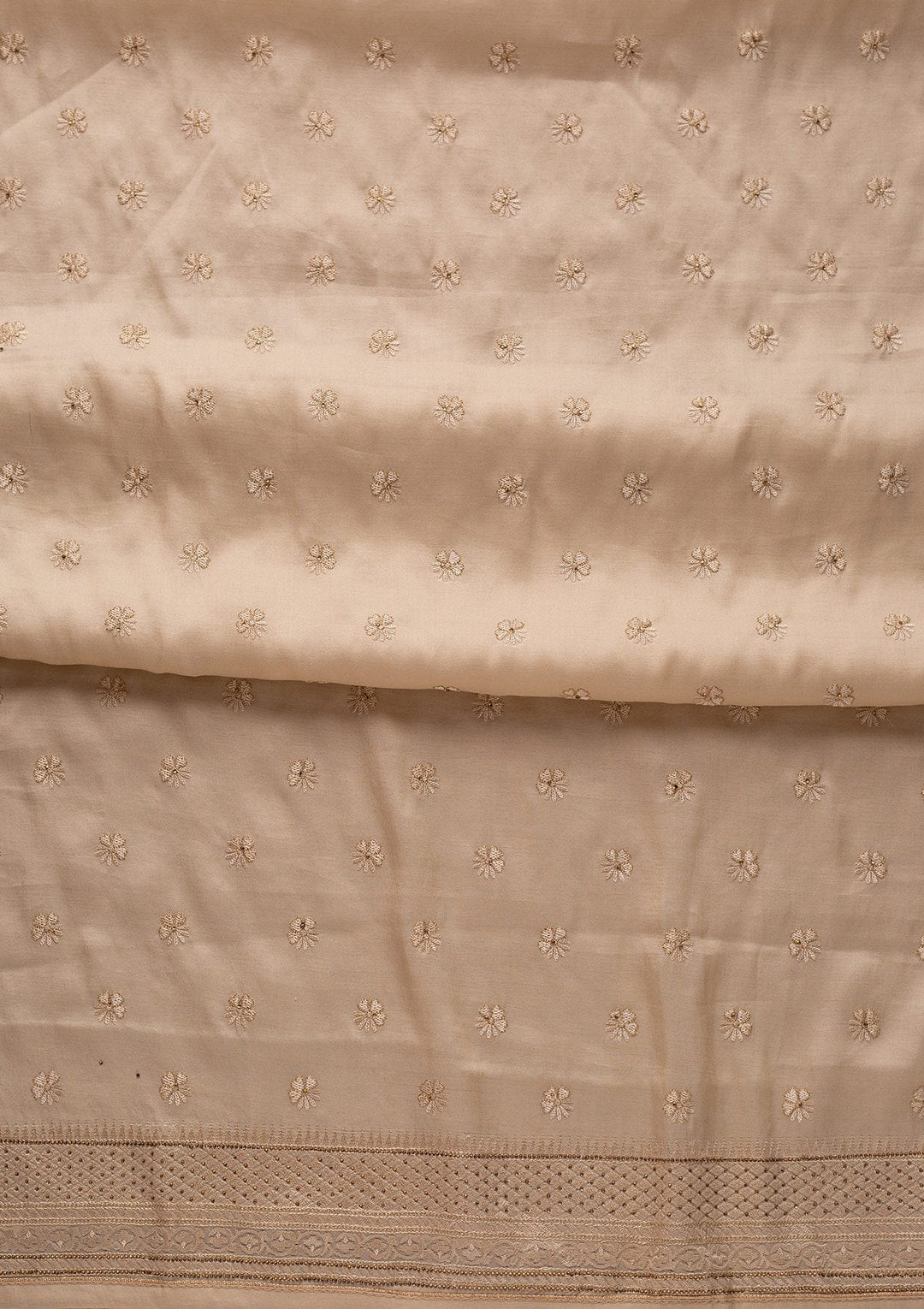 Cream Swarovski Chanderi Designer Unstitched Salwar Suit - koskii