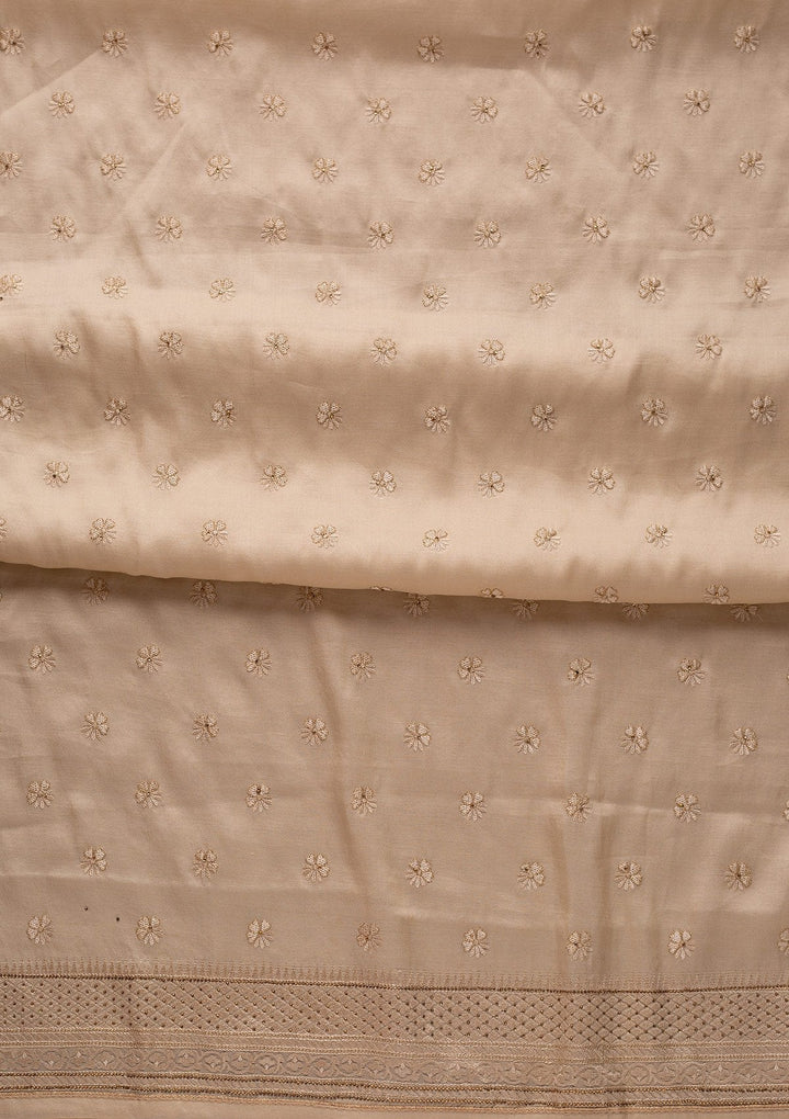Cream Swarovski Chanderi Designer Unstitched Salwar Suit - koskii